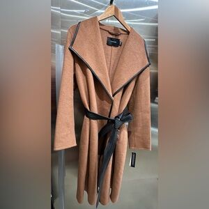 Tahari Camel Coat with Black Piping